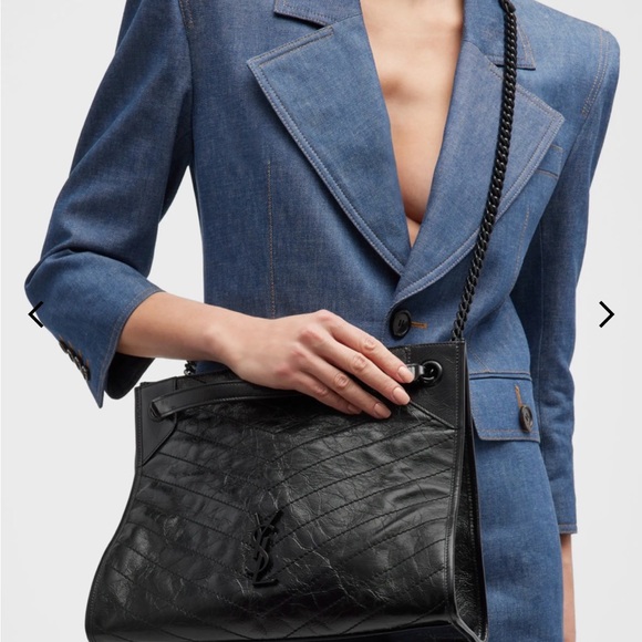 Niki Medium YSL Shopper Tote Bag in Crinkled Leather - Picture 8 of 8